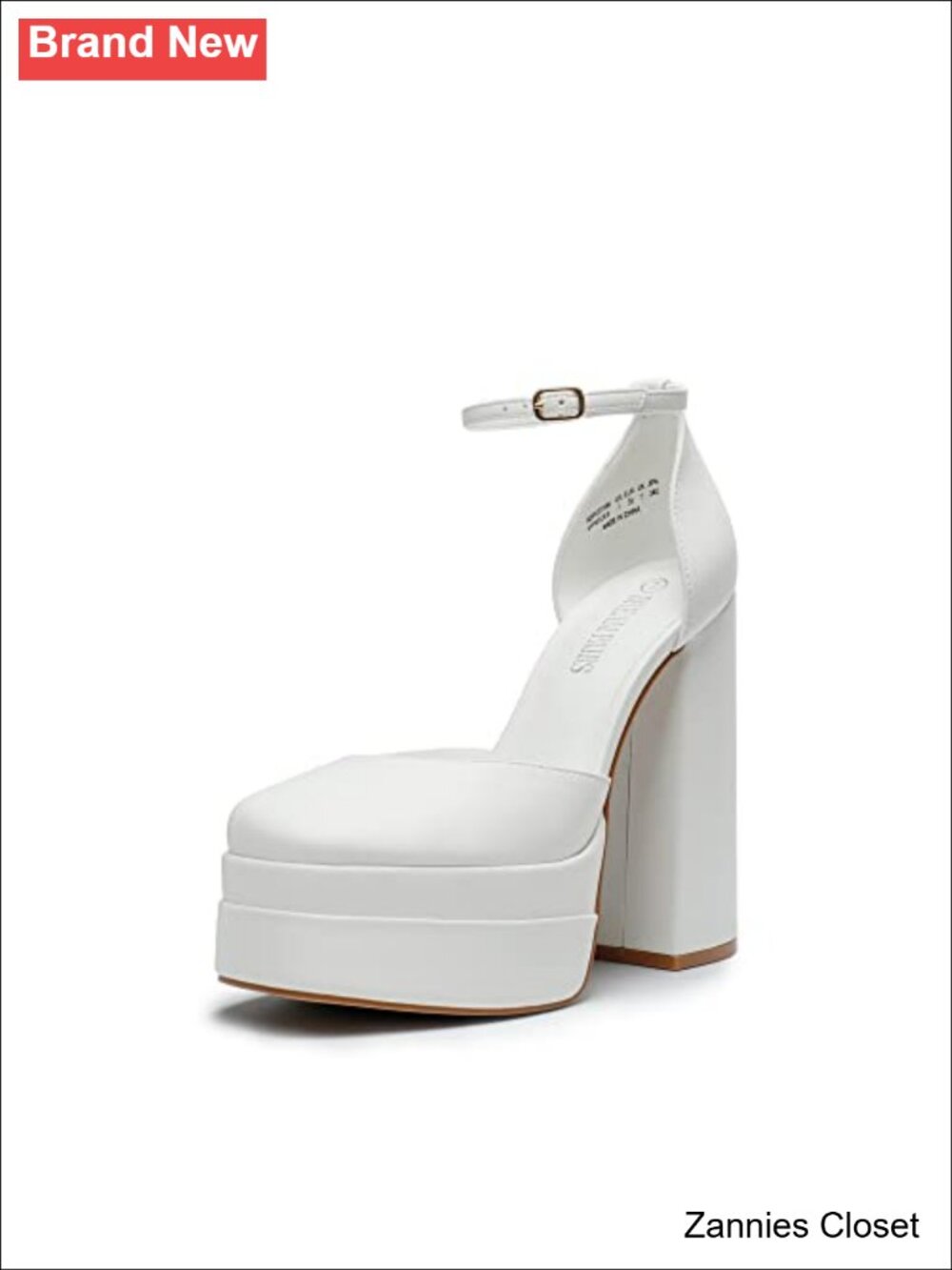 ✨ Platform Closed Toe Heels Ankle Strap Square Toe Block Heel Faux Leather